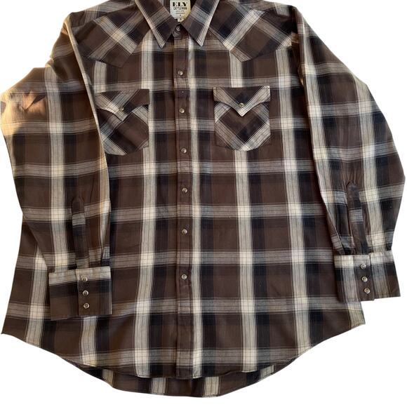 WESTERN ELY Cattlemen XL Brown Plaid Western Shirt VTG - Picture 9 of 15